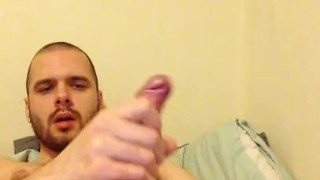 Quick jerkoff in bed and eat my own cum when I finish