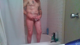 Shaving my balls, legs, ass, and body in the shower.