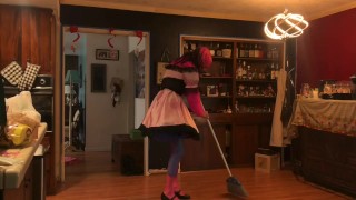 Sweater sissy cleans floor (sissy maid)