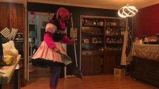Sweater sissy cleans floor (sissy maid)