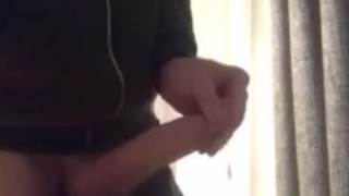 Wank on desk. Puddle of cum. Jeans and hoodie casual masturbation
