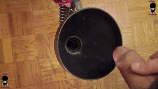 Spurting load of cum and piss into funnel slut's tunnel gag