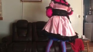 Sissy maid folds clothes 