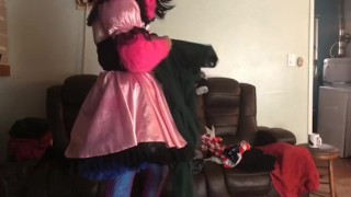 Sissy maid folds clothes 