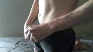 Pumping out afternoon load in underwear