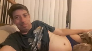 Sissy Femboy Chrissy Says Hi and Shows Cock on bed in panties