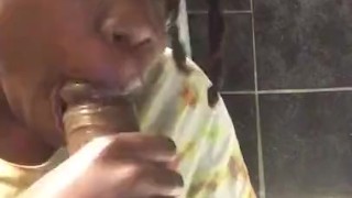 Sloppy Head on HUGE Dildo