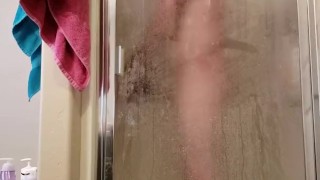 StepDaddy fucks his fleshlight in the shower while stepdaughter watches