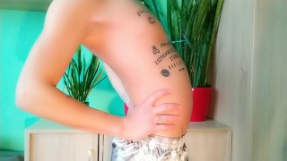 Twink belly bloated with cola and mentos then wank and cumshot