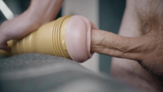 Big white dick penetrating fleshlight and thick cum