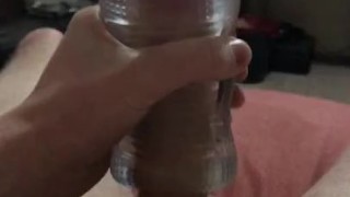 Jerking off my big dick with fleshlight toy