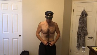 Horny Pilot With Hat Does Strip Tease