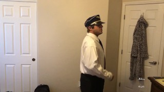 Horny Pilot With Hat Does Strip Tease