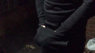 late night WANK behind my work building ** TIGHT METAL COCK RING ON **