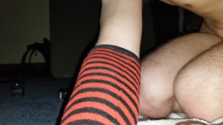 Skinny fucking his expanded anus with big dildo