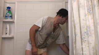 Stud In White Underclothes Piss Splosh