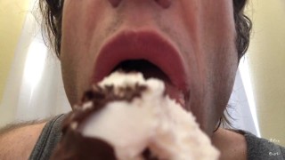 Dude Eating Ice Cream Up-close