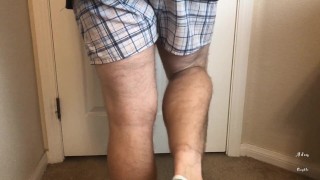 Man Does Calf Flexing With X-Mas Socks