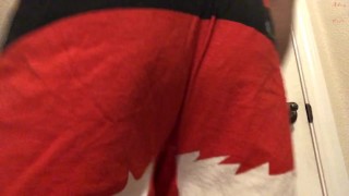 Dude Has Fun In X-Mas Man Lingerie & Cock Play