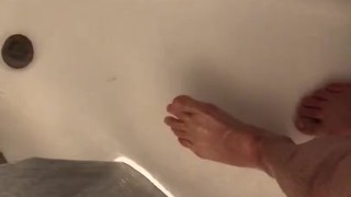 Small uncut cock feet play in shower