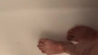 Small uncut cock feet play in shower part 2