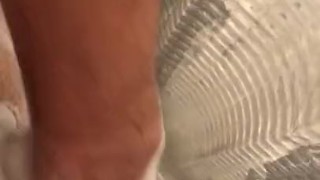 Washing my small uncut cock and feet in the shower