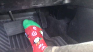Guy Pumps Pedals In X-Mas Socks