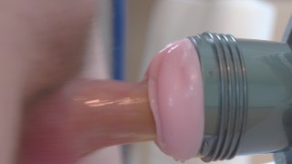 Gros plan baise Fleshlight lubrifié, sans les mains orgasme ruiné 4k