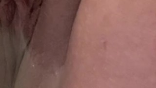 Playing with my pussy in the bath big lips, big clit, little blonde bush