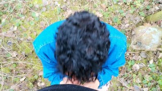 Amateur long blowjob public POV - sucking in light rainy day outside