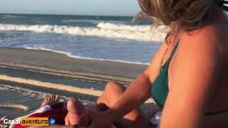 She gave me a handjob on a public beach, we almost got caught!!! Amateur