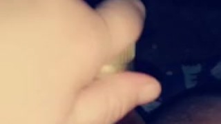 Whore tells herself she's stupid while fucking herself with bottle