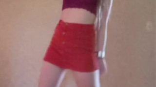 Dance/Strip to nude from button skirt.