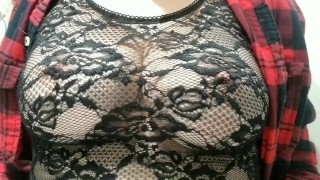 Breast massage through lace shirt