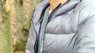Two cumshots while walking outdoor - cum after cum