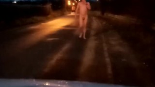 Naked walk Down street 
