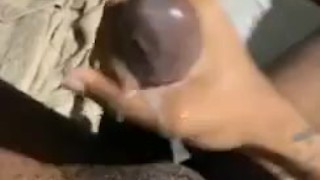 Black twink jacks off and cums before bed