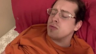 Young solo male pornstar cums on himself thinking about his sex sluts body