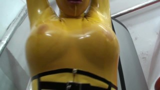 Girl Full Encased In Yellow Latex Catsuit + Fishnets Makes Self Bondage -  Free Porn Videos - YouPorn