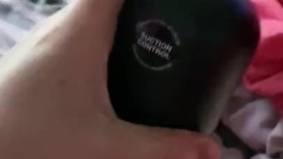 Using a flashlight to wank my self off doing some heavy morning cumshot