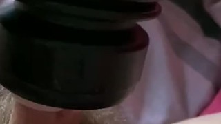 Using a flashlight to wank my self off doing some heavy morning cumshot