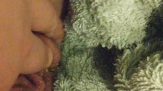 POV Spreading my pussy to pee into a towel after cumming! 