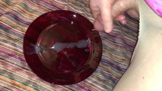 Massive Cum Shot on Red Plate