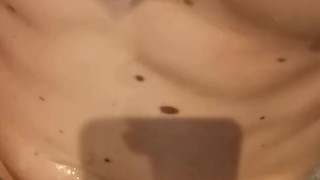 Enjoying myself in the shower, with pee and cum
