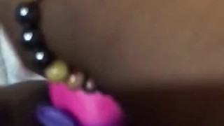 Pinky gets deep in ebony pussy