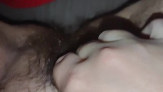 Horny FTM playing with slutty boy pussy and teasing Daddy while he works