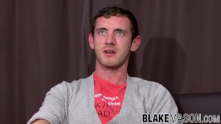 Twink with blue eyes masturbates his big monster cock