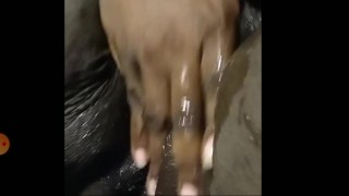 Hairy ebony milf pussy gets wet
