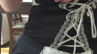 Blonde thick maid drinks and gets horny 