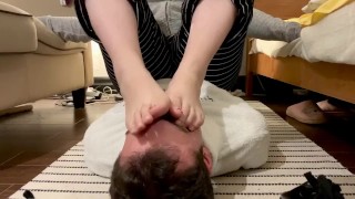 Girlfriend rubs her smelly feet on my face